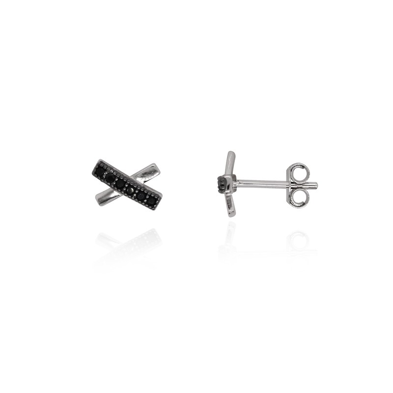 Boucles d'oreilles Carador éléments croisés Argent 925/000e Oxydes de zirconium noirs