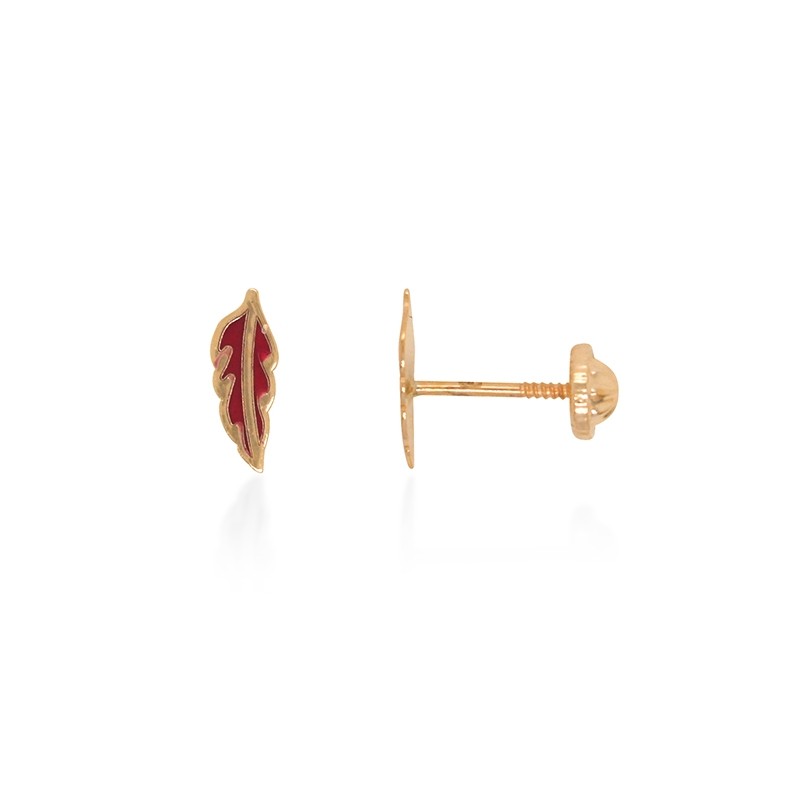 Boucles d'oreilles enfant Carador feuille or jaune 375/000 et laque rouge
