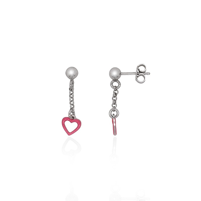 Boucles d'oreilles pendantes enfant Carador coeur argent 925/000 et laque rose
