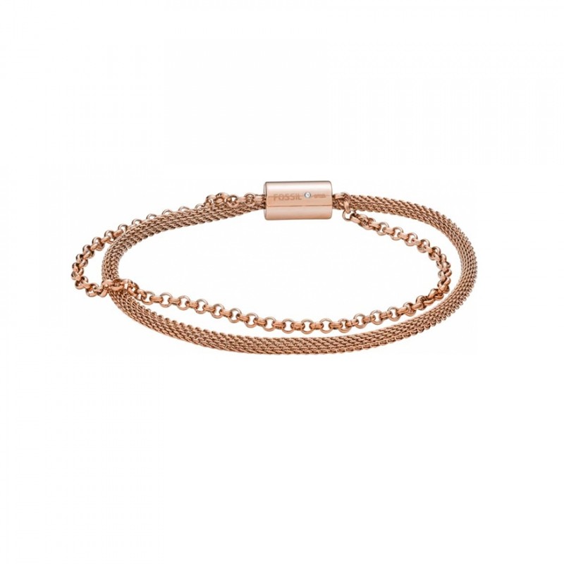 Bracelet Fossil Double chaine Acier Doré rose