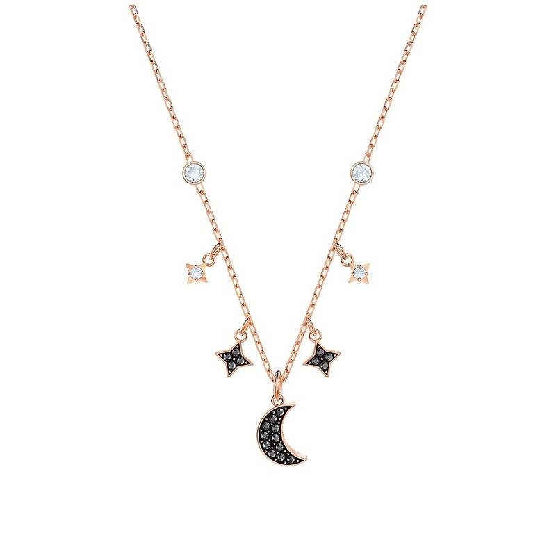Collier Femme Swarovski Duo Moon, noir plaqué or rose 5429737