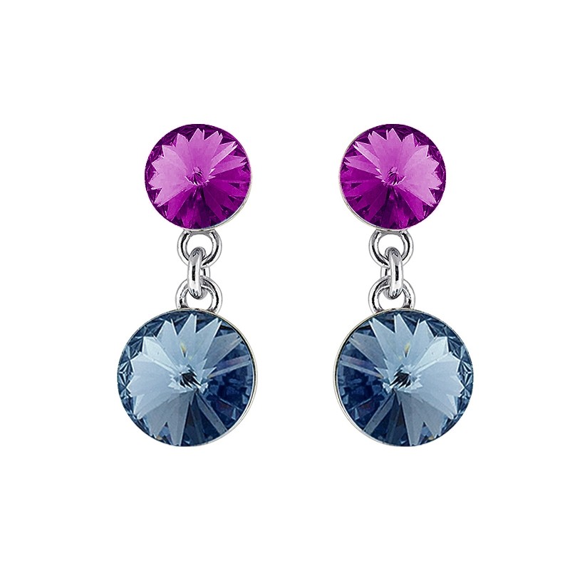 Boucle d'oreilles Indicolite Ronde cristal bleu et mauveBOPU-RICO2-207