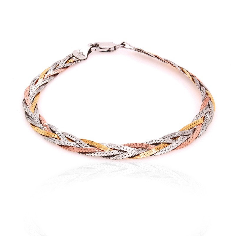 Bracelet femme Carador maille tressée argent 925/000 tricolore 4 mm