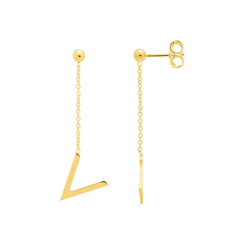 Boucles d'oreilles Femme Carador minimaliste motif V or 375/000