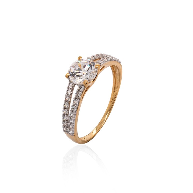 Bague solitaire accompagné Carador or jaune 375/000 et oxydes de zirconium