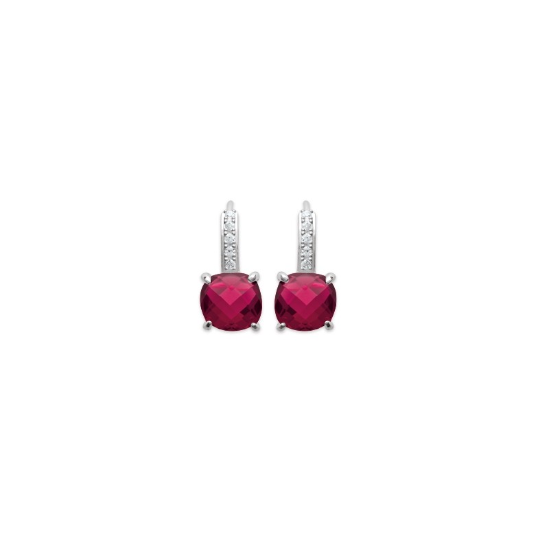 Boucles d'oreilles dormeuses Carador argent 925/000 et pierre facettée teintée rubis
