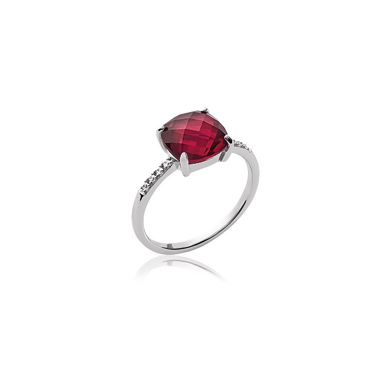 Bague Carador argent 925/000 et pierre carrée facettée teintée rubis