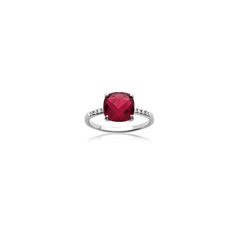 Bague Carador argent 925/000 et pierre carrée facettée teintée rubis
