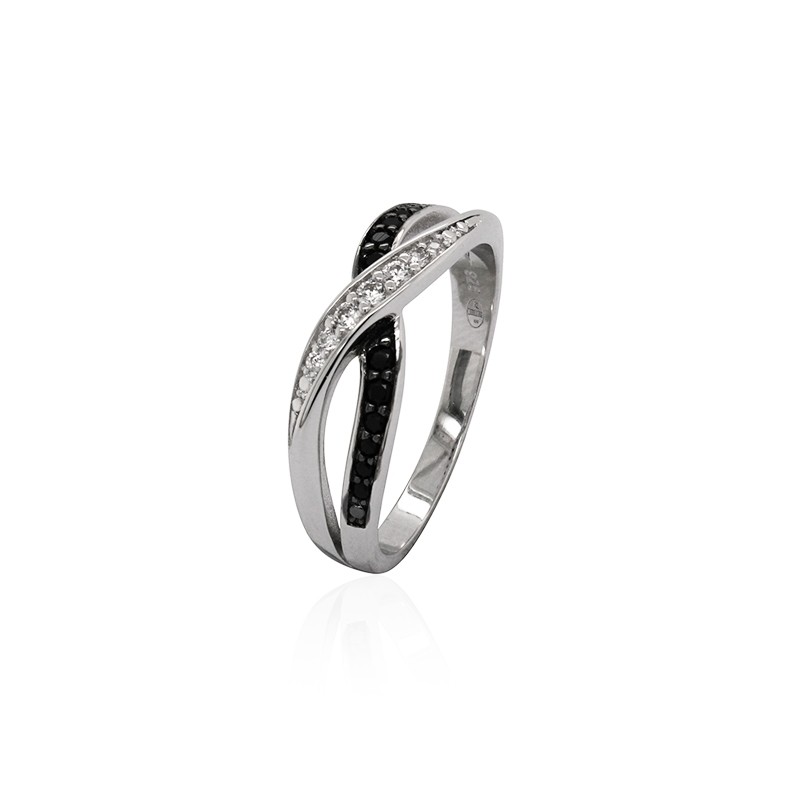 Bague Carador croiséz Argent 925/000 Oxydes de zirconium bicolores