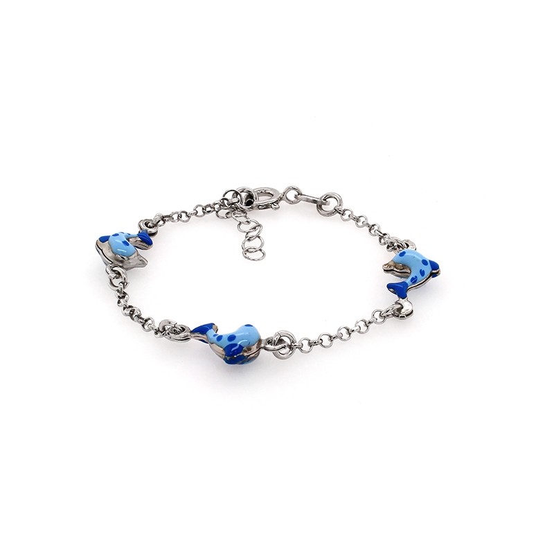 Bracelet enfant Carador dauphins bleus argent 925/000