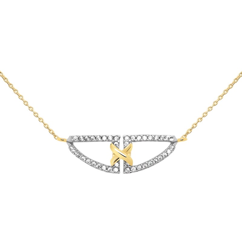 Collier Carador collection trendy demi-lune  zircons et or jaune 375/000
