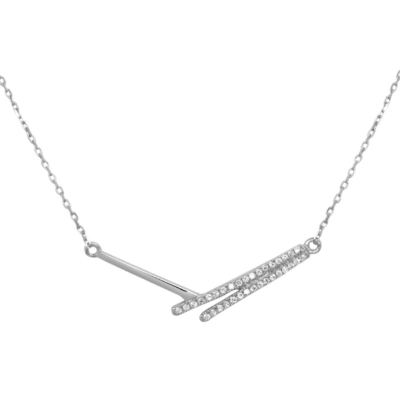 Collier Carador collection trendy motif V or banc 375/000 et zircons