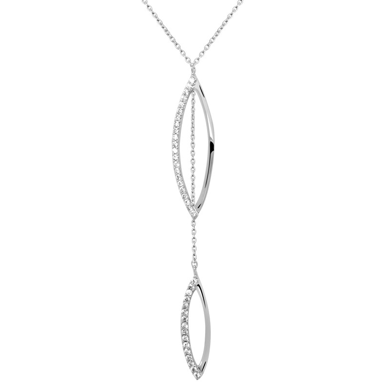 Collier Carador collection grapique pétales suspendus or blanc 375/000 et zircons