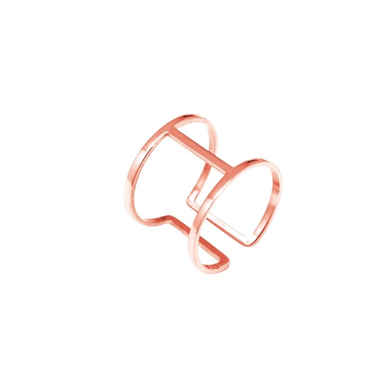 Bague réglable Amporelle  double anneau acier doré rose