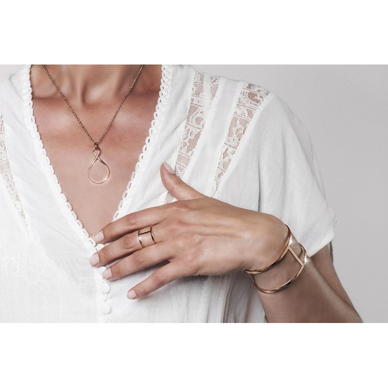 Bague réglable Amporelle  double anneau acier doré rose