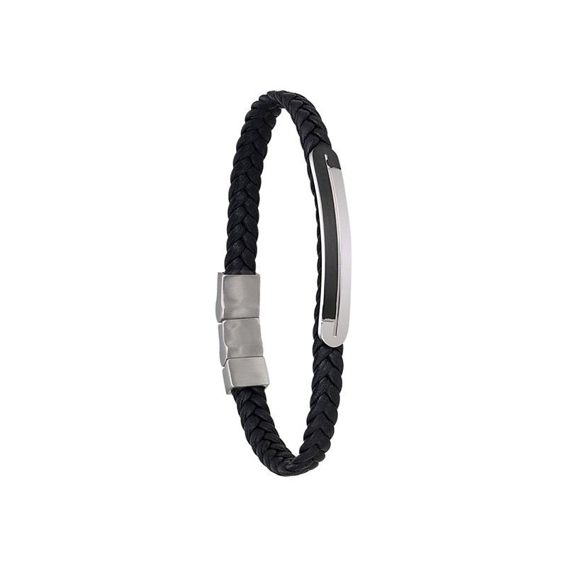 Bracelet Jourdan Bijoux Alfonso cuir tressé noir UN 003 H