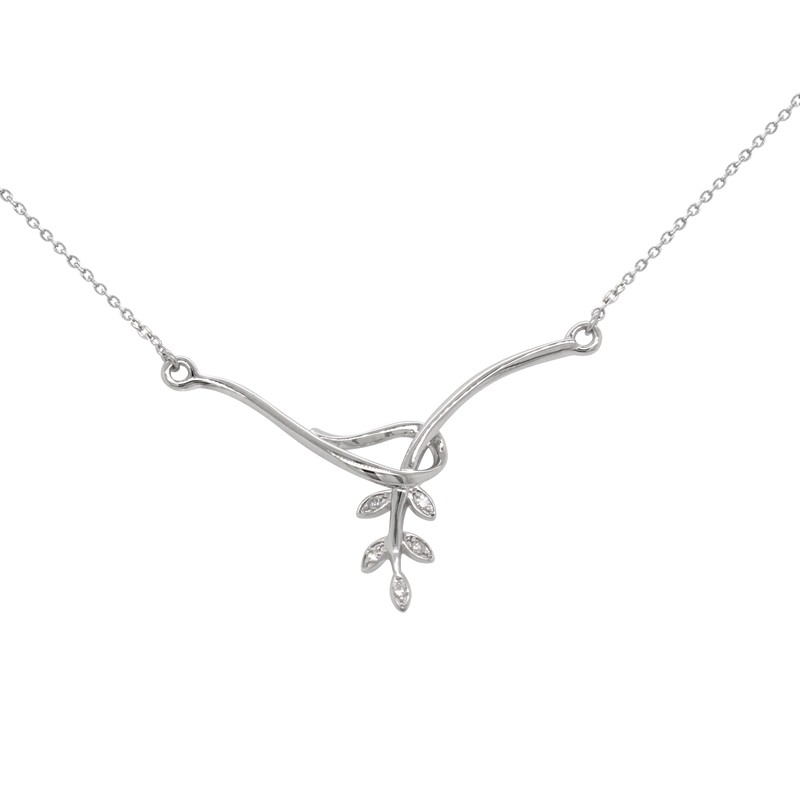 Collier Carador or blanc 375/000 feuille laurier