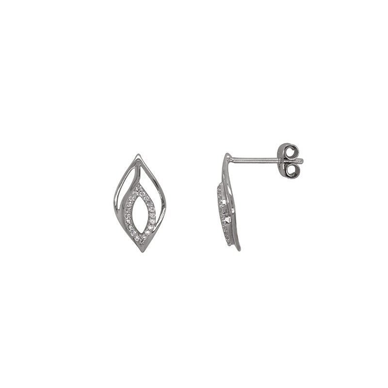 Boucles d'oreilles Carador double pétales or blanc 375/000 et oxydes de zirconium