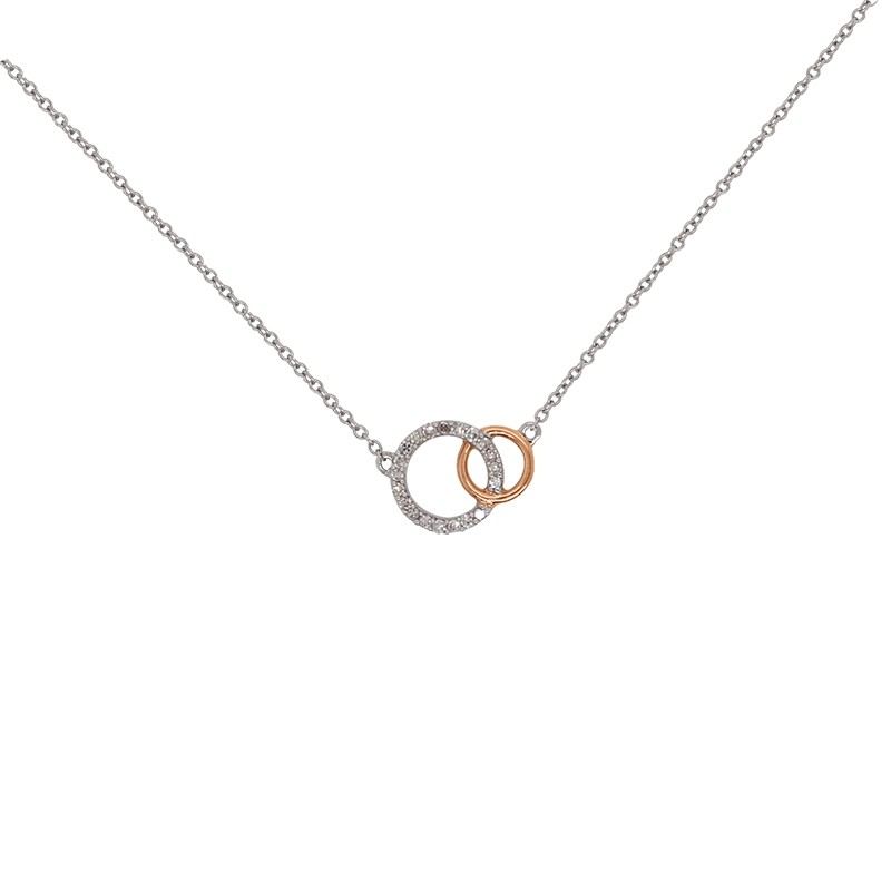 Collier ATELIER 17 doucle cercles bicolore or 375/000 et diamants