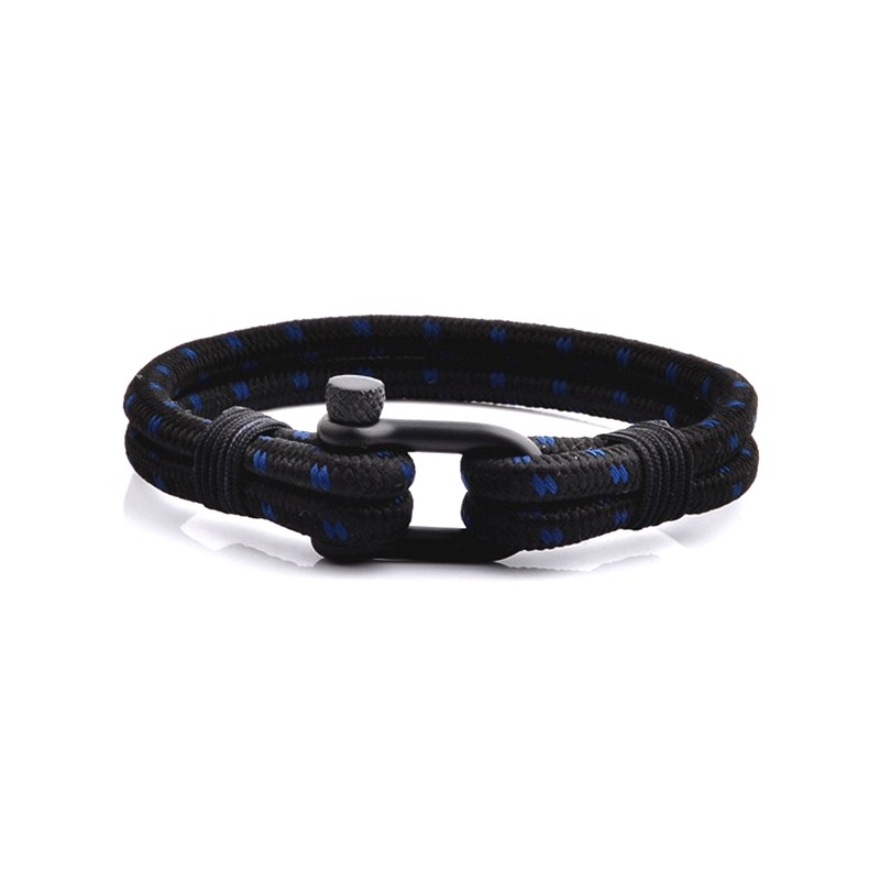 Bracelet Homme Carador MATELOT double cordage noir et bleu, fermoir manille