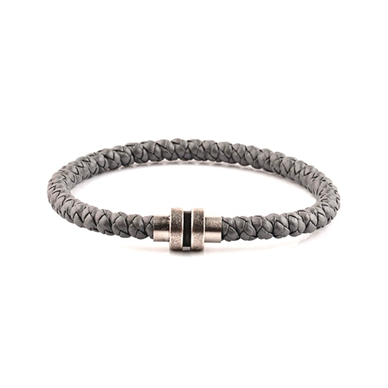 Bracelet Homme Carador cuir tressé bleu gris, fermoir magnétique