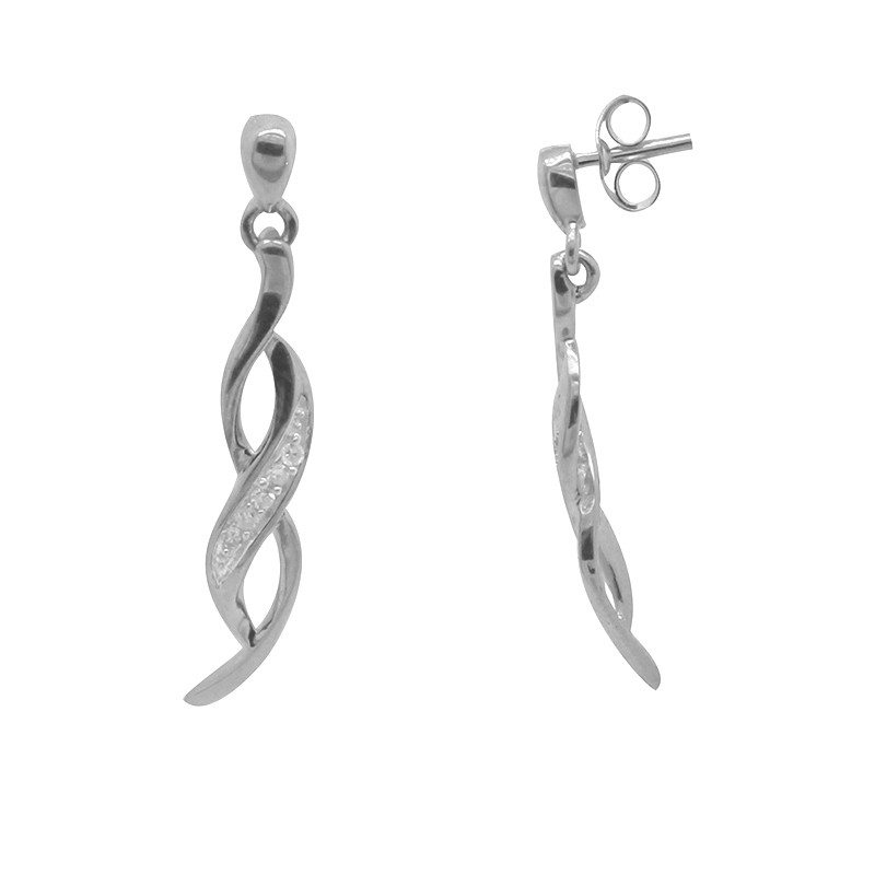 Boucle d'oreilles pendantes or blanc 375/000 et diamants