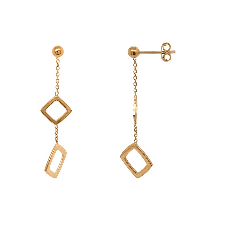 Boucles d'oreilles pendantes Carador Géométrie double carrés or 375/000