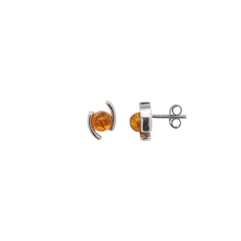 Boucles d'oreille argent 925/000  et ambre clous