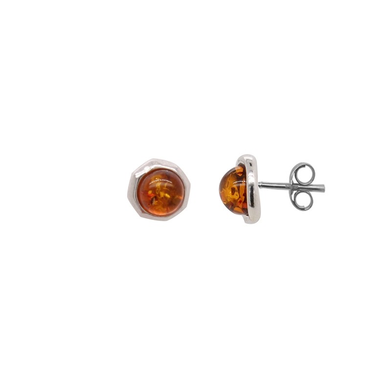 Boucles d'oreilles clous en argent et ambre 925/000 CARADOR