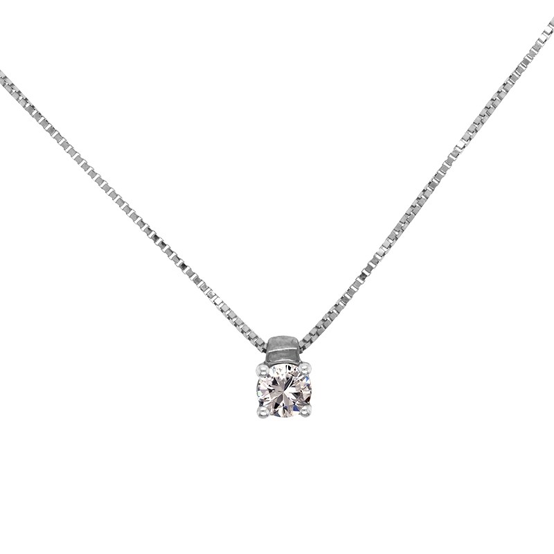 Collier solitaire Carador or blanc 375/000 et diamant 0,40 cts