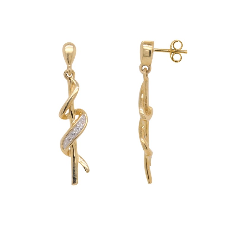 Boucles d'oreilles pendantes bicolores et diamants or 375/000