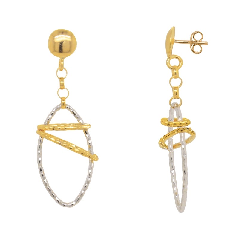 Boucles d'oreilles pendantes or 375/000 bicolore 9K3551G