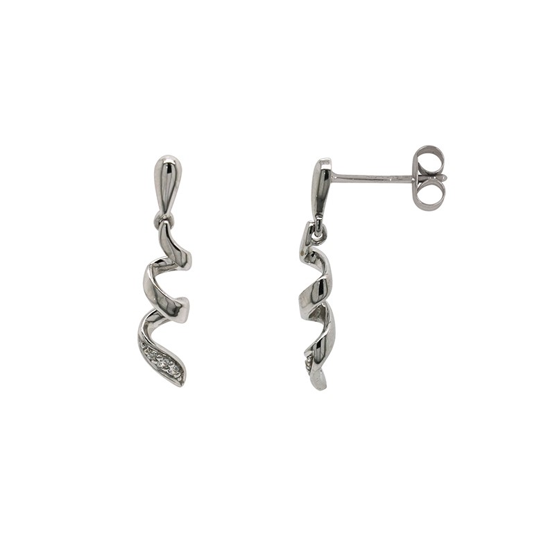 Boucles d'oreilles Carador spirales or blanc 375/000 et oxydes de zirconium