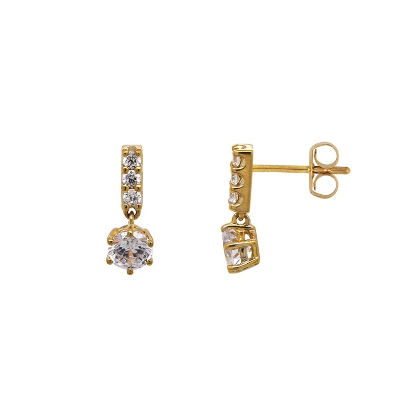 Boucles d'oreilles Carador pendantes fantaisie or jaune 375/000 et oxydes de zirconium 2,12 cts
