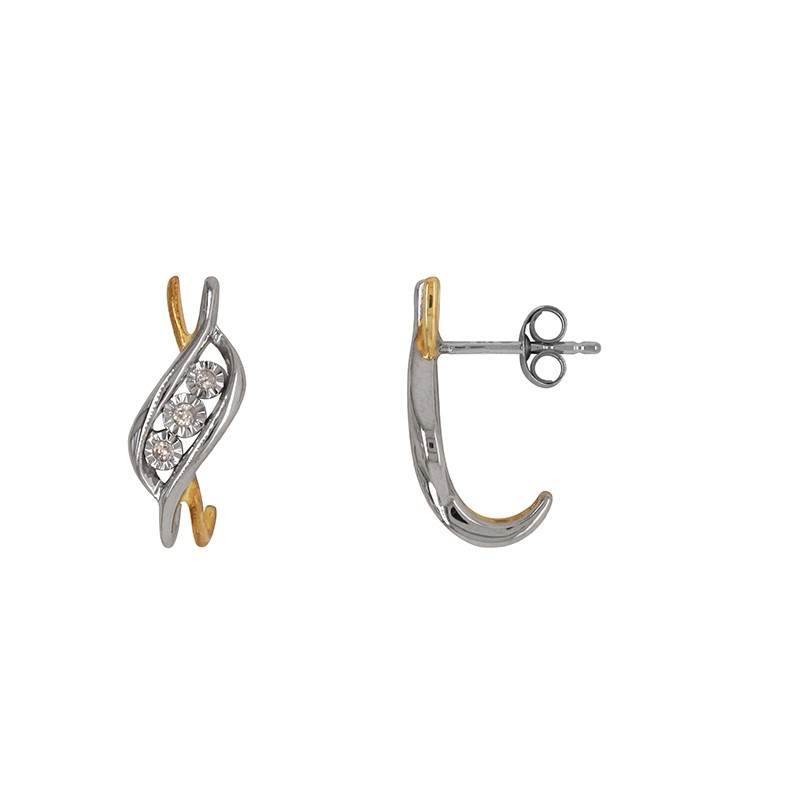 Boucles d'oreilles Carador Trilogie Or bicolore 375/000 et diamant 0,05 cts