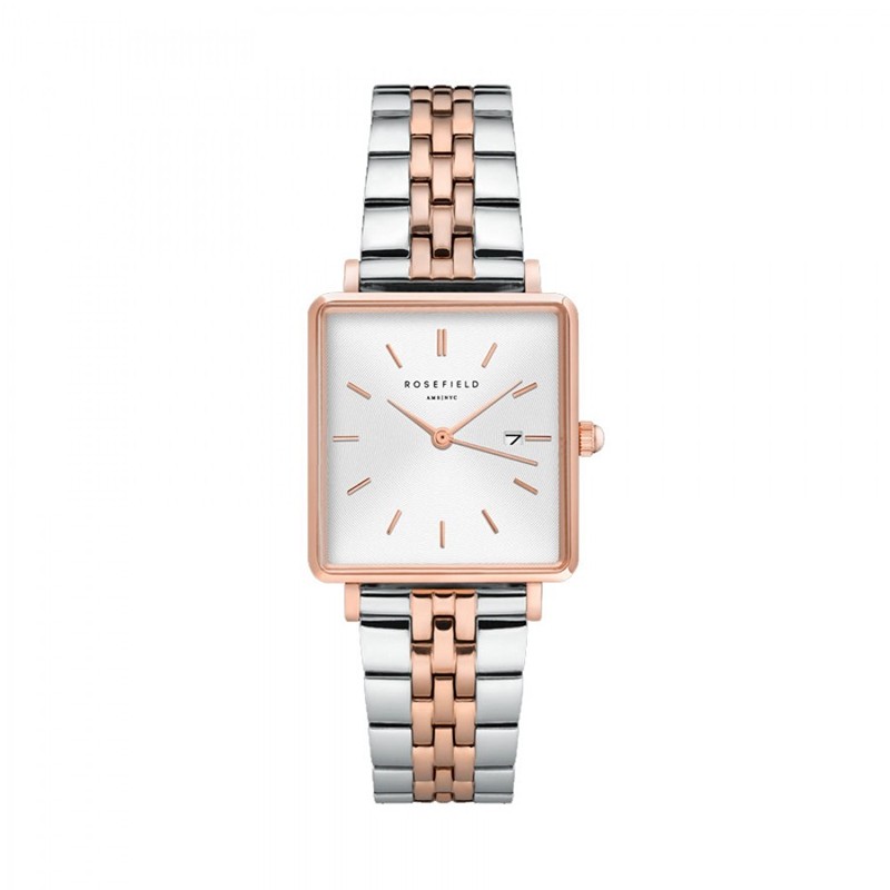 Montre Rosefield The Boxy acier argenté et doré rose 