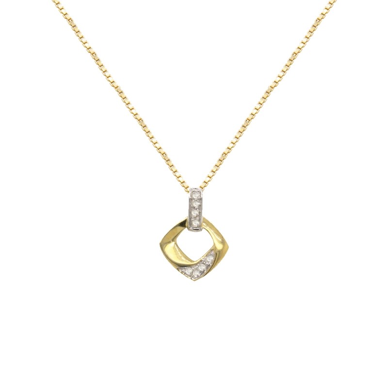 Collier Carador Or bicolore 375/000 pendentif diamant 0,03 cts