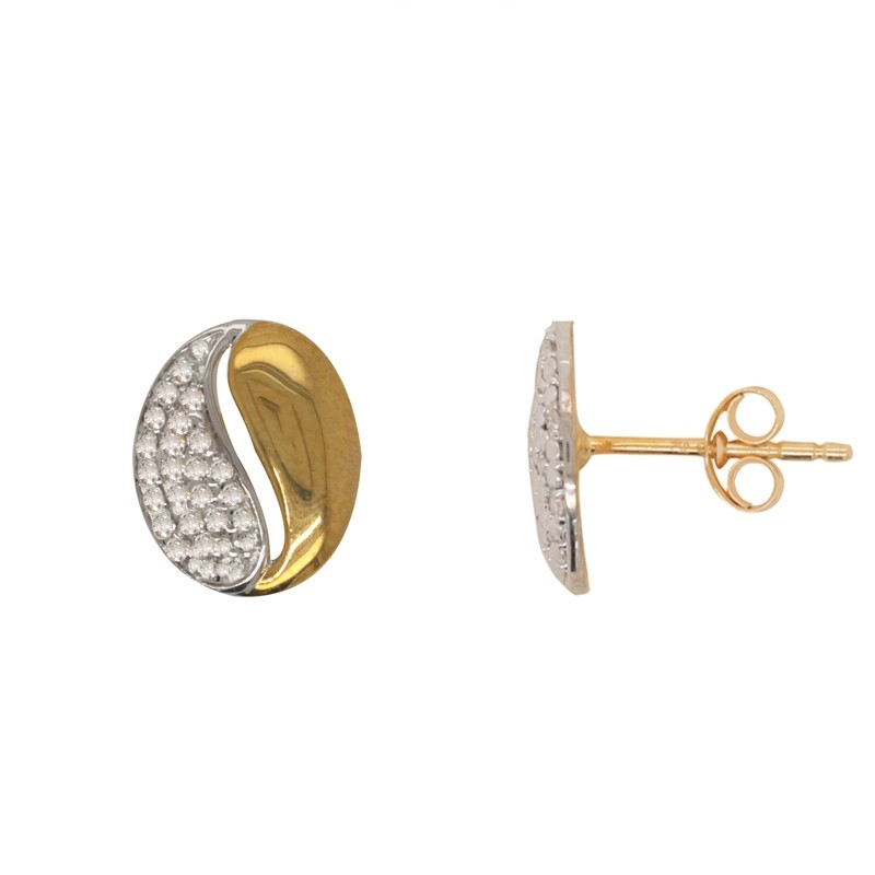 Boucles d'oreilles Carador grain de café fantaisie Or jaune 375/000 et diamants