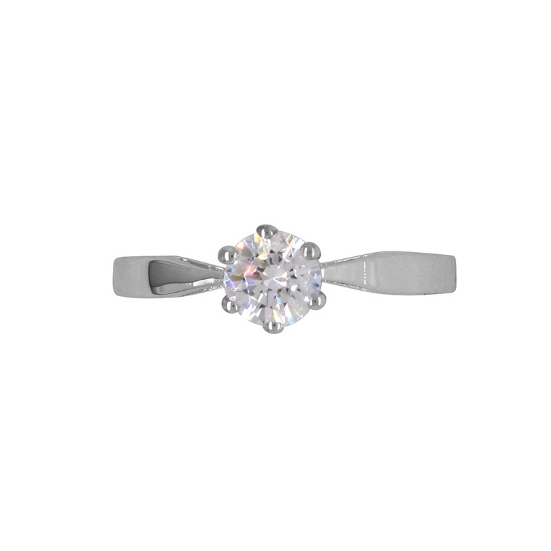 Solitaire Carador classique en or blanc 375/000 et oxyde de zirconium