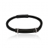 Bracelet Homme Carador cuir noir et plaque acier noir et argenté