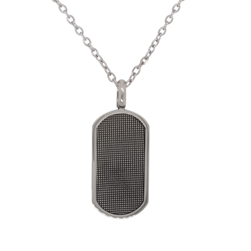 Collier Homme Carador plaque ovale en acier gris foncé