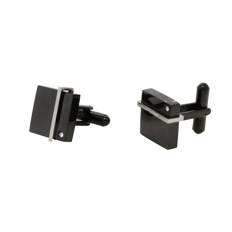 Bouton de manchette carre carador en acier inoxydable et oxyde de zirconium