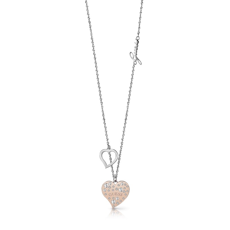 Collier Guess Heart warming argenté et doré rose UBN78067