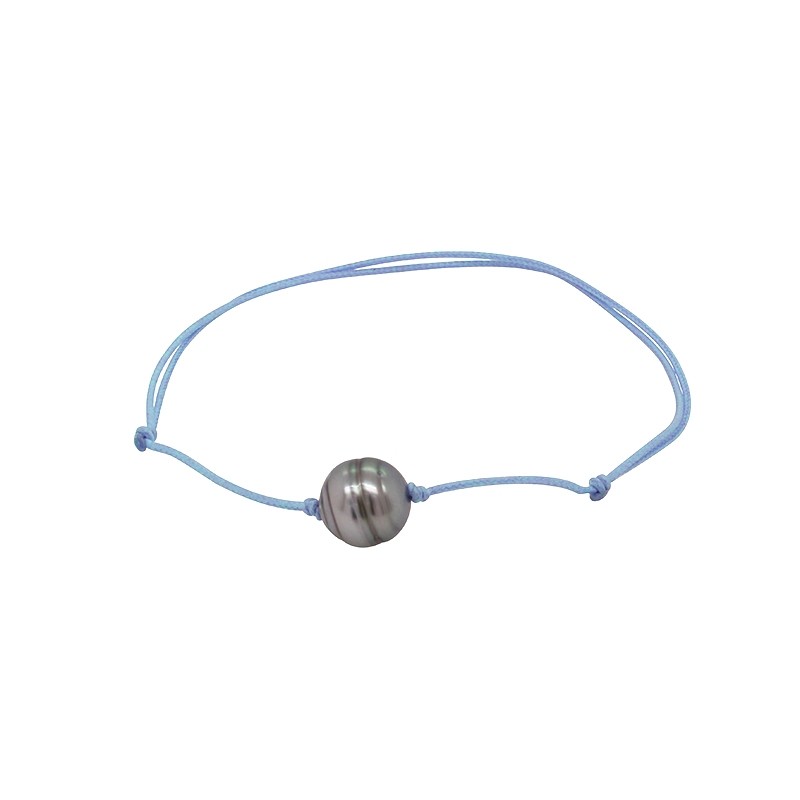 BRACELET CORDON COULEUR BLEUE ET PERLE DE TAHITI CARADOR 