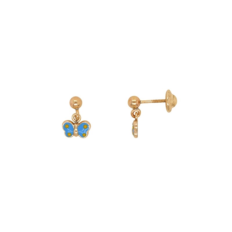 BOUCLES D'OREILLES CARADOR CLOUS JAUNE ET PAPILLON OR 375/000
