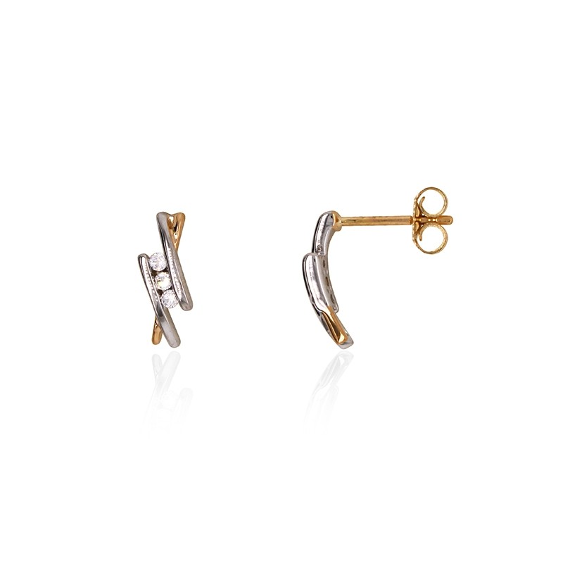 BOUCLES D'OREILLES BICOLORE CARADOR OR 375/000 ET TRILOGIE D'OXYDES DE ZIRCONIUM