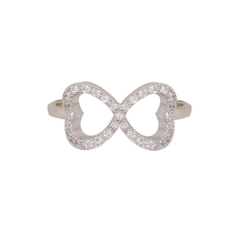 Bague carador en argent 925/000  double coeur et oxydes de zirconium