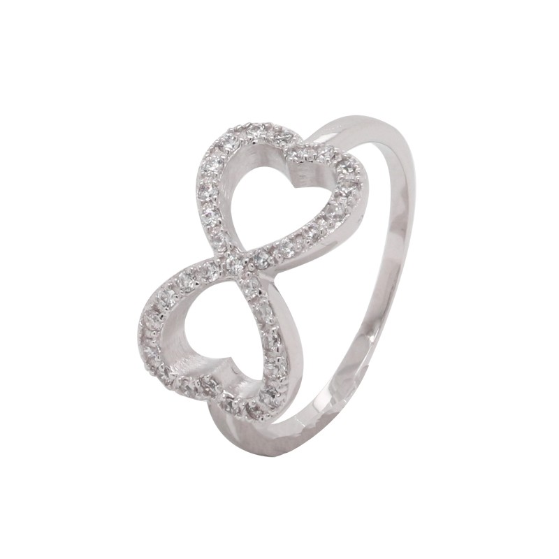 Bague carador en argent 925/000  double coeur et oxydes de zirconium