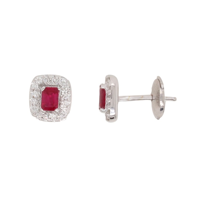 Boucles d'oreilles clou CARADOR or blanc 750/000 multiple diamants et rubis