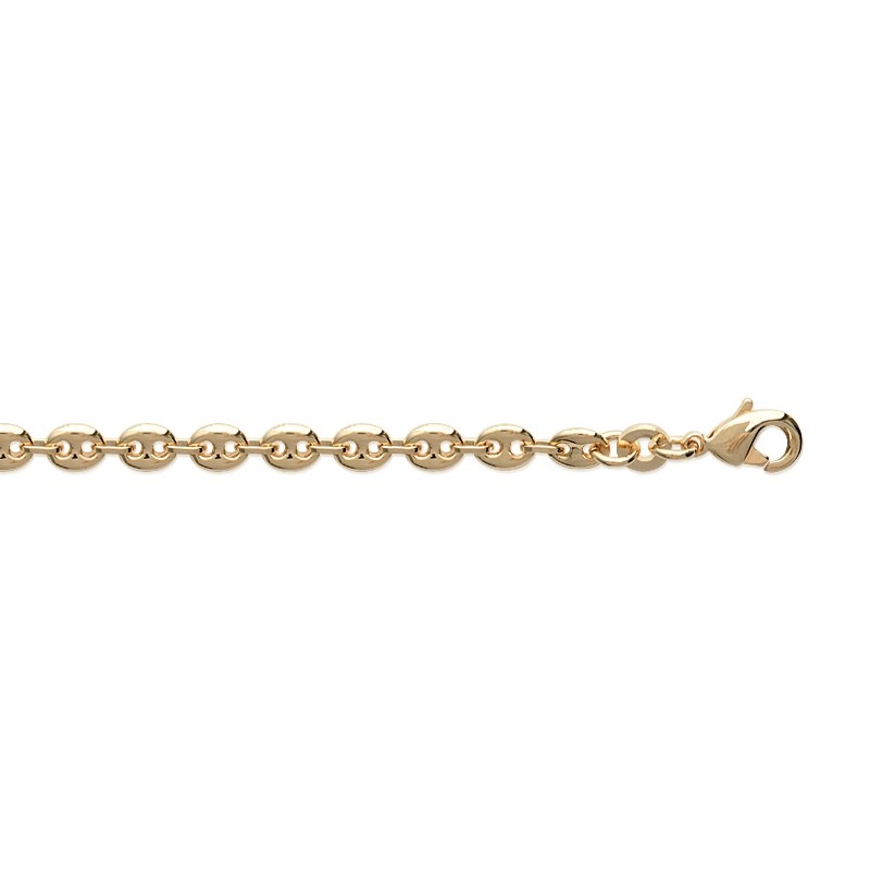 Bracelet chaine Carador maille grain de café plaqué or, longueur 18 cm